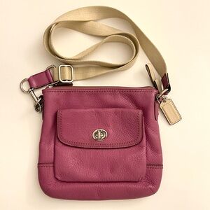 Coach Pink Purpleish Leather Swing Pack Silver-Tone Hardware Crossbody Bag